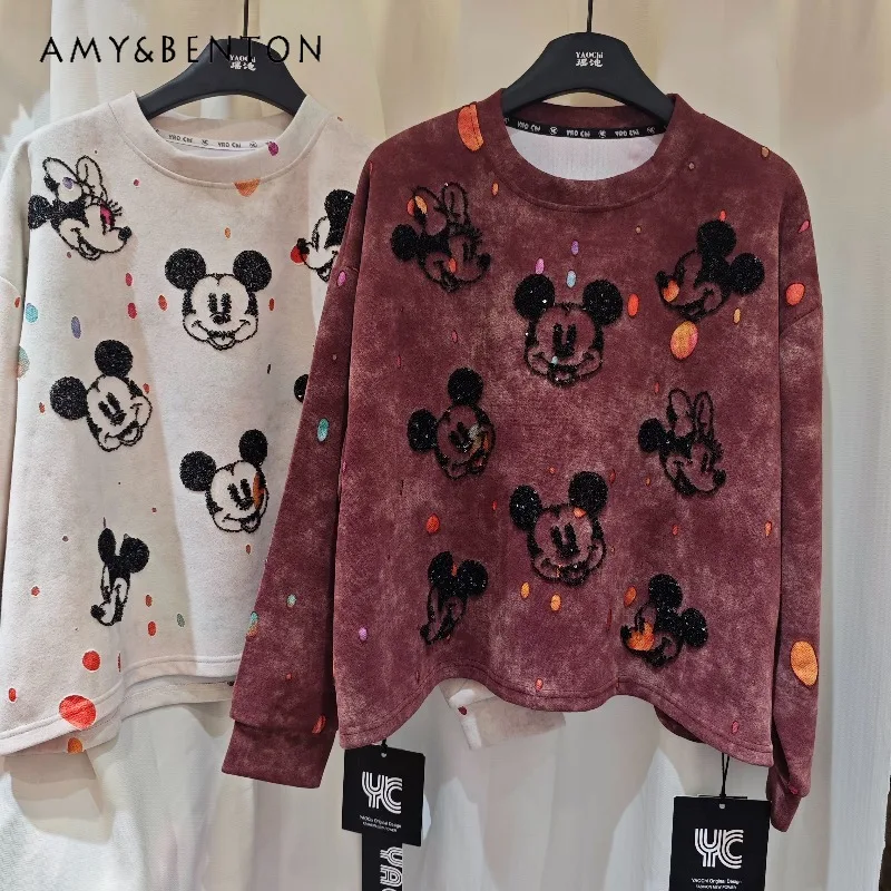 

Women's Korean Style 2025 Autumn New Cartoon Long Sleeves Sweatshirt Women's Trendy Brand Heavy Industry Top Hoodies Pullover