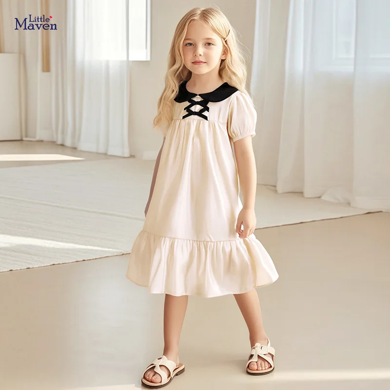 

Girls' Dress 2025 Summer New White Doll Collar Fashionable Children's Dress Pure Cotton Bow Princess Dress Children's Clothing