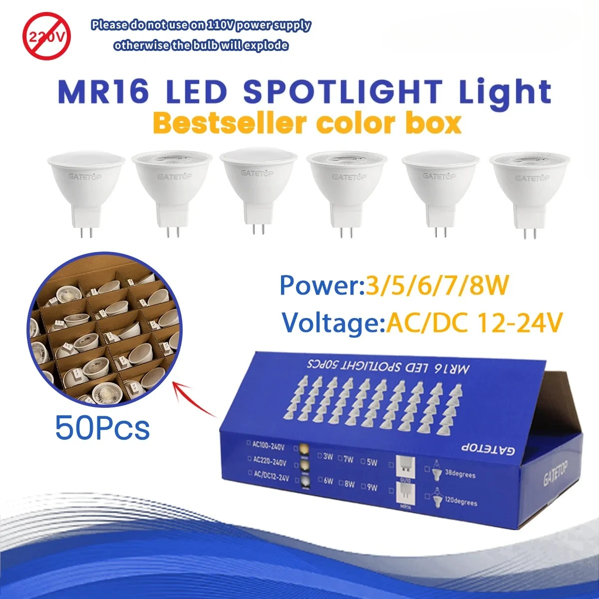 ampoule-led-gu53-de-haute-qualite-50-pieces-lampe-projecteur-mr16-ac-dc-12v-24v-haute-luminosite-38-°-accessoires-d'eclairage-domestique-a-angle-de-faisceau-ajustable