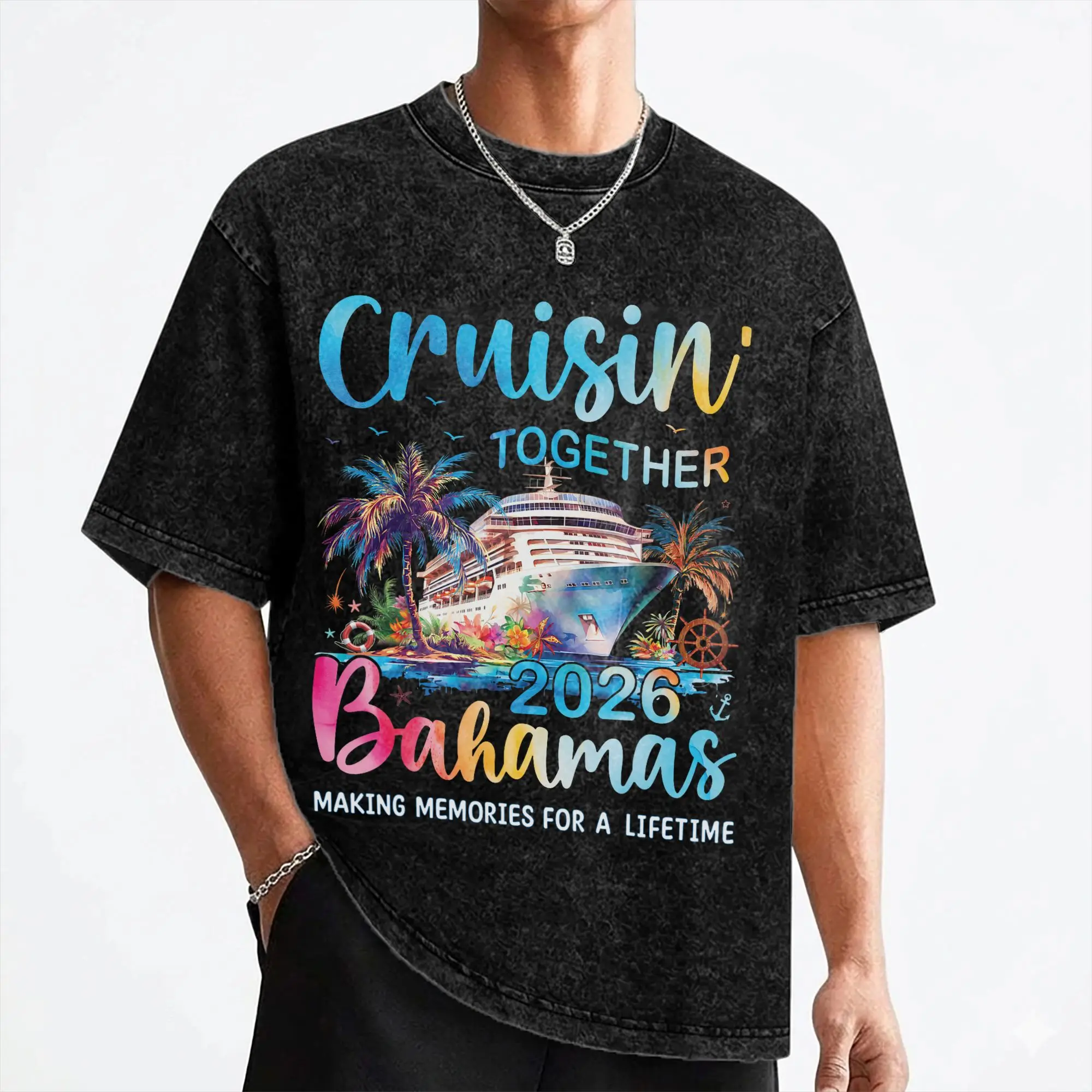 Cruisin Together Bahamas 2026 Family Cruise Vacation T Shirts Washed 100% Cotton T-Shirt Men Women Streetwear Graphic Tees