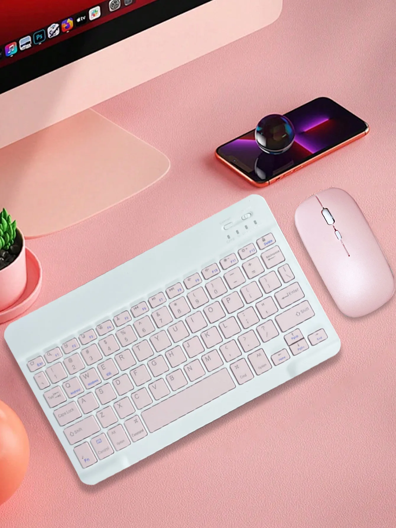 

Wireless Blue Keyboard Mouse Compatible iPad Keyboard Computer Phone Tablet, Rechargeable Mute, Mini Keyboard Mouse Set