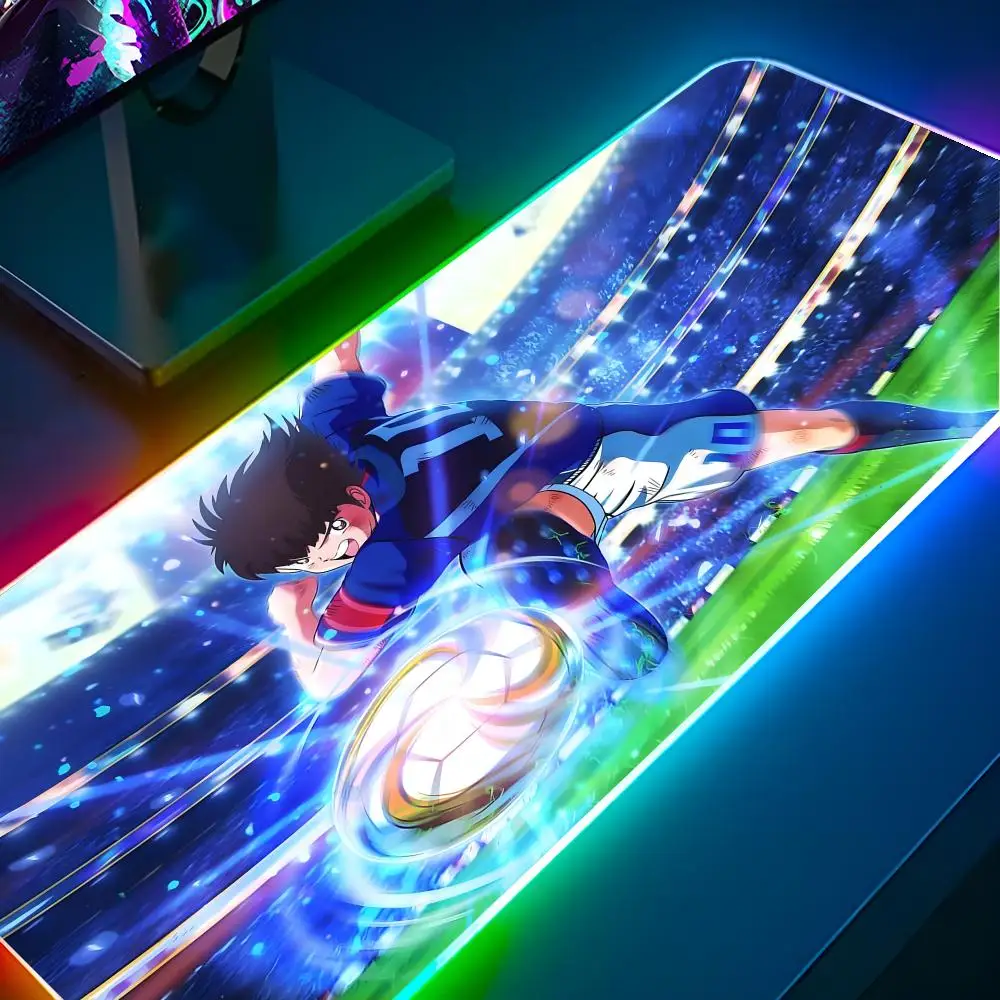 Football Comics Captain Tsubasa Mouse Pad RGB Pc Gamer Keyboard LED Glowing mause pad Mats Rubber Cute Cartoon Gaming Computer c