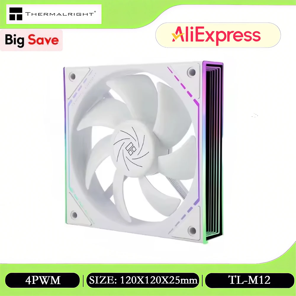 

Thermalright TL-M12W Корпусный вентилятор 1/3/5 шт. 120 мм ARGB-кулер для процессора, скорость 1500 об/мин, бесшумный вентилятор для ПК с ШИМ и белым охлаждением, вентилятор для процессора ARGB