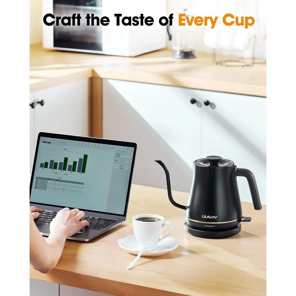 Electric Kettle 1L Gooseneck Water Kettle Quick Heating for Pour Over Coffee & Tea, Stainless Steel Hot Water Boiler with Auto