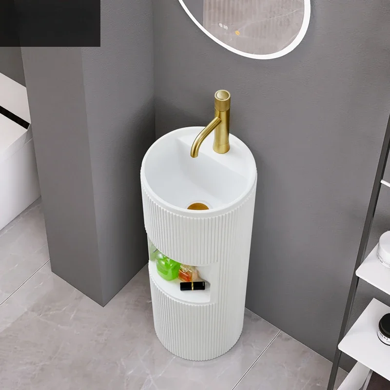 Integrated round Column Wash Basin Small Balcony Bathroom Floor-Standing Art Sink Small Apartment Washstand