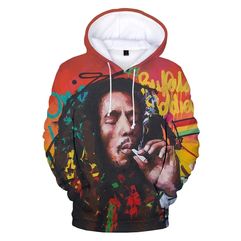 New Bob Marley 3D Hoodies Singer Harajuku Streetwear Hooded Sweatshirts Men Women Fashion Casual Long Sleeve Hip Hop Pullover