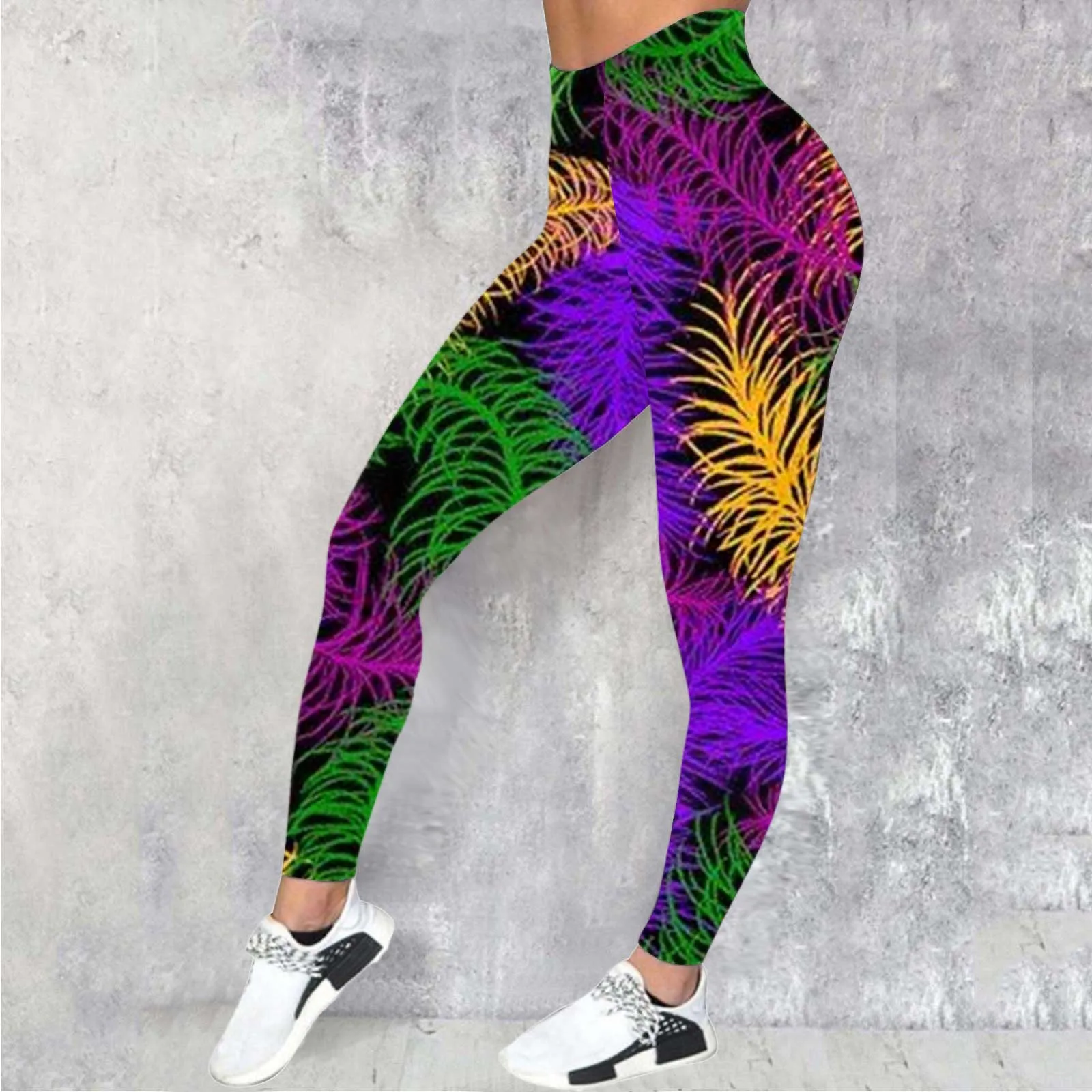 Frauen Mardi Gras Leggings Hohe Taille Druck Karneval Leggings Casual Bunte Print Festival Hosen