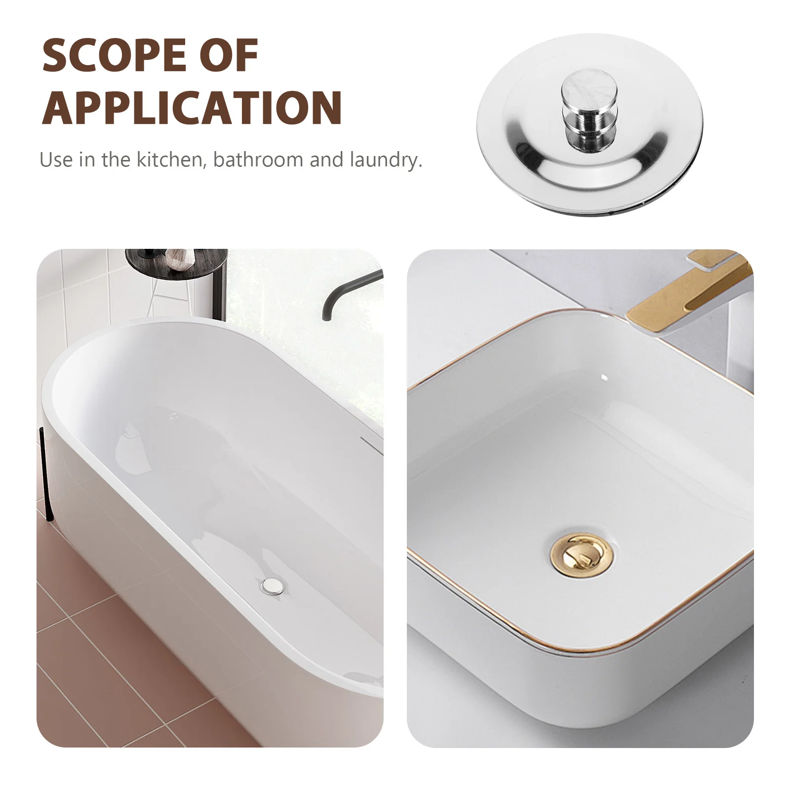 

Stainless Steel Drain Stopper Bathtub Plug Tub Stopper Bathroom Sink Waterproof Non-Slip Flat Cover Hair Catcher Easy