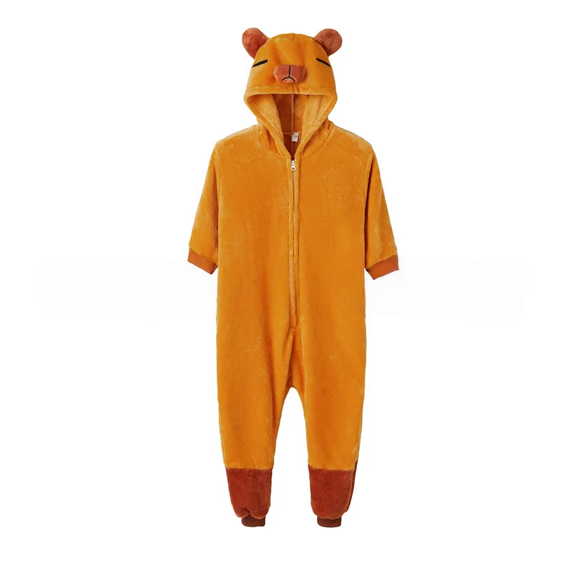 Cute Animal Pajamas for Men Women Winter Flannel Hooded Pajamas Crocodile Capybara Giraffe Cow 6