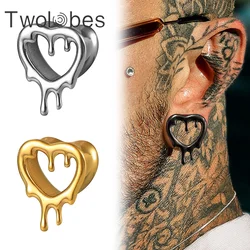 Twolobes 2PCS Stainless Steel Heart Drops Ear Gauges Plugs Tunnels Expander Piercing Women Men Body Jewelry Cool Halloween Gift