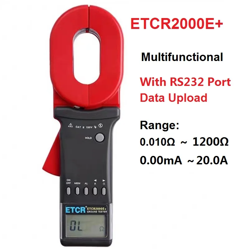 ETCR2000E+ Clamp On Digital Ground Resistance Tester Data Upload Function Clamp Earth Resistance Tester 0.010Ω~1200Ω