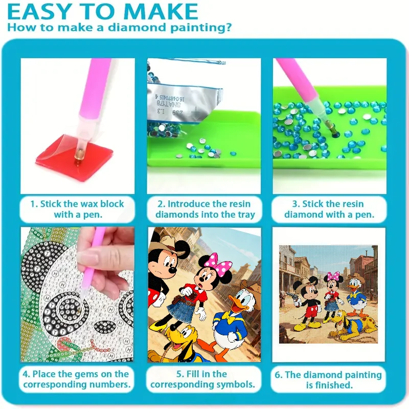 5D DIY Diamond Painting Kit, Full Drill Disney Mickey Minnie Donald Pluto Cowboy Western Theme Diamond Art, Cartoon Characters W