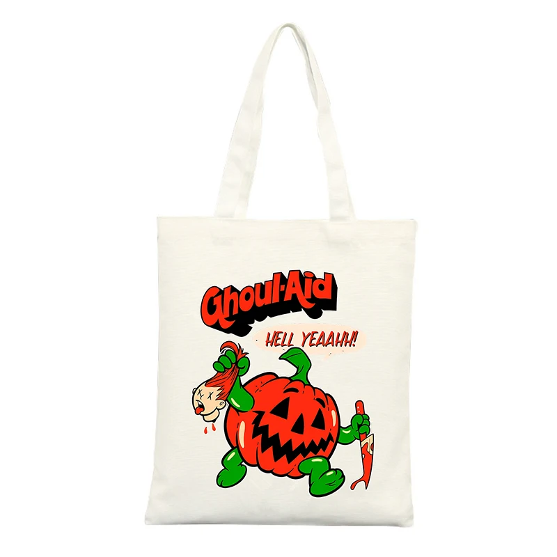 Canvas Tote Bag with Pumpkin Graphic and Letter Print, Casual Style for Daily Use and Shopping