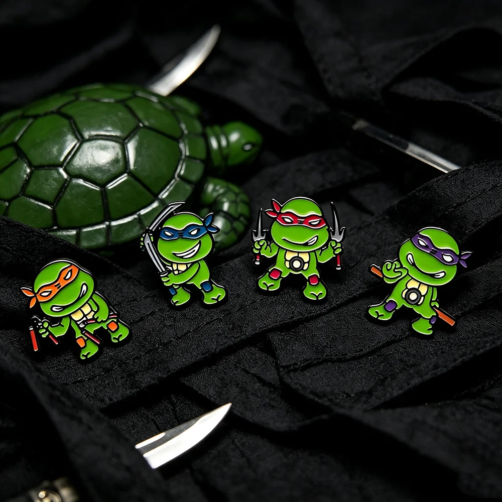 4Pcs Green Turtle Warrior Cartoon Lapel Pins Set