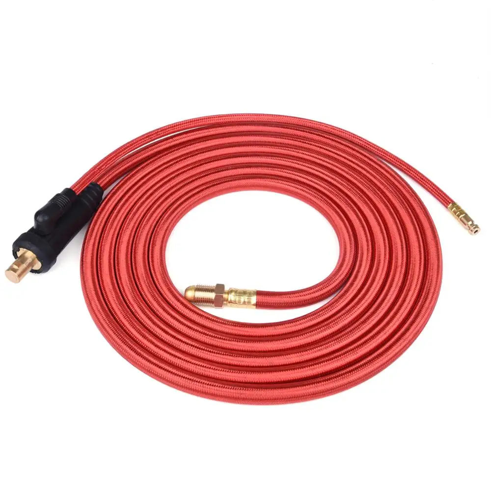 3.8M/6M WP26 Quick Connect TIG Welding Torch Gas-Electric Integrated Red Rubber Hose Cable Wires 35-50 Euro Connector 12.47FT