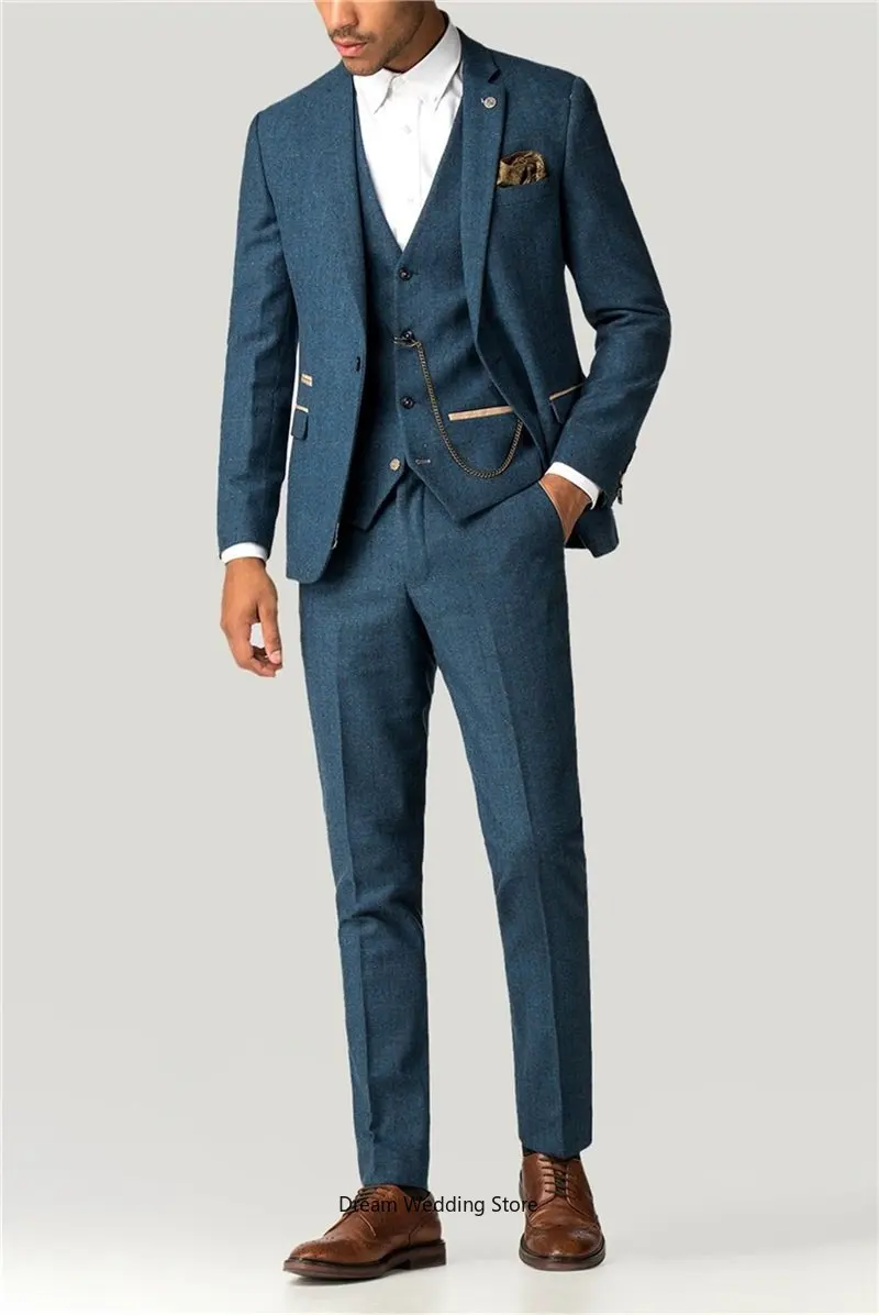 Abiti da uomo stile inghilterra formale Slim Fit per smoking da sposa a spina di pesce 3 pezzi (Blazer + gilet + pantaloni) festa di nozze su misura