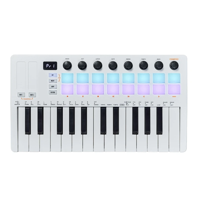 Music Production 25 Key USB MIDI Keyboard Controller with 16 Backlit Drum Pads 24BD