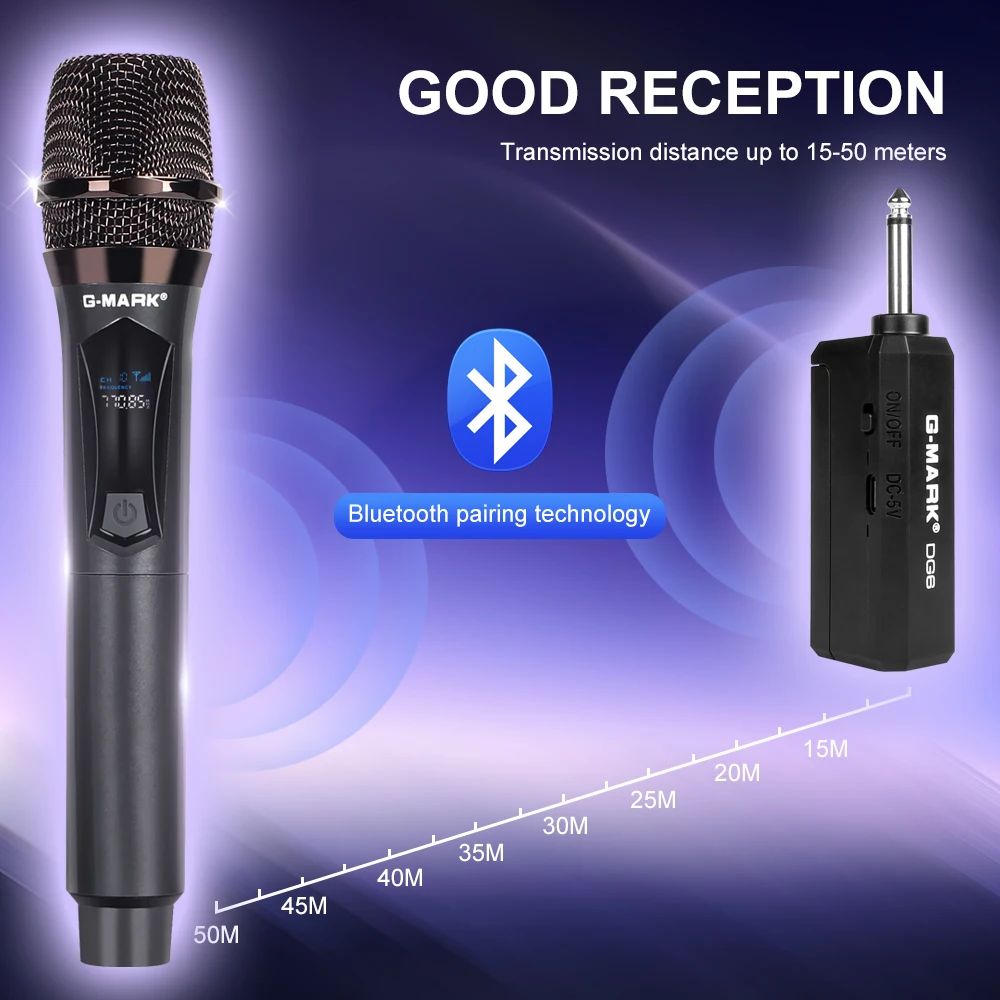 G-MARK DG6 Wireless Microphone 2 Channels UHF System Handheld Professional Micphone For Home Party Karaoke Church Show Meeting