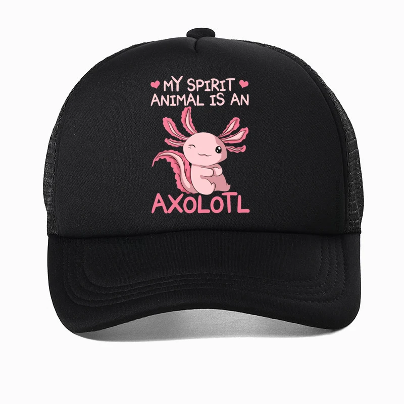 

Korean My Spirit Animal Is An Axolotl men hat funny for Boys girl Salamander Animal Baseball Cap cool Unisex Mesh Trucker Caps