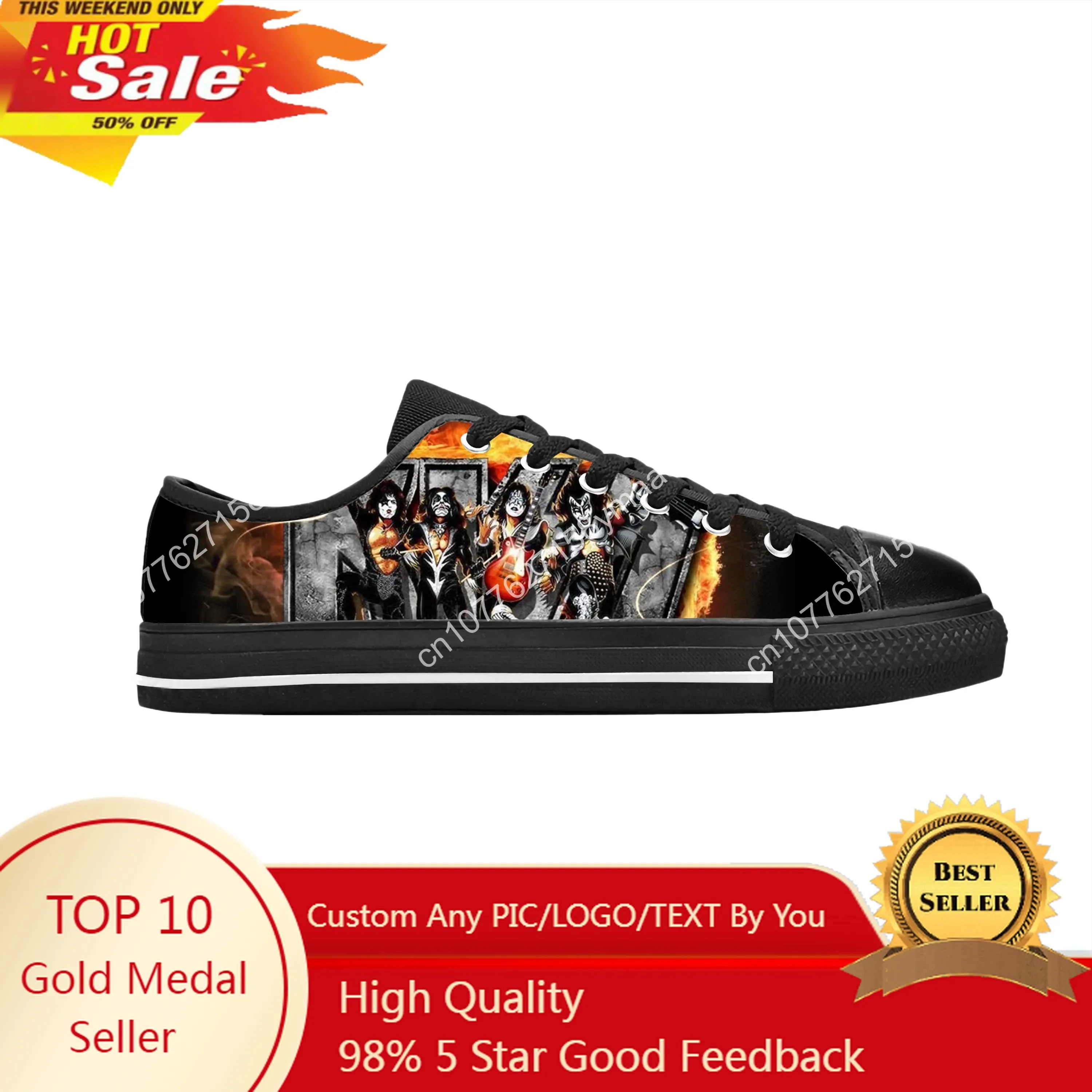 

Hot Rock Band Heavy Metal Music Singer Guitar Kiss Casual Cloth Shoes Low Top Comfortable Breathable 3D Print Men Women Sneakers
