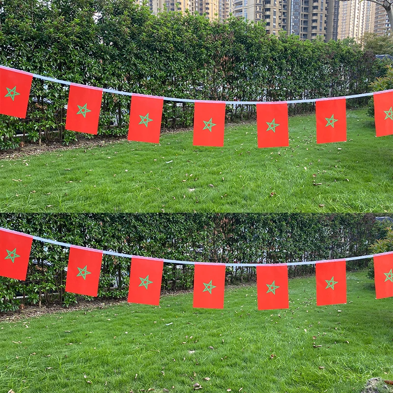 Aerlxemrbrae  5.5M 20pcs/set14cmx21cm  Morocco  String Flag   Morocco  Hanging Mini Flag  Window Flag