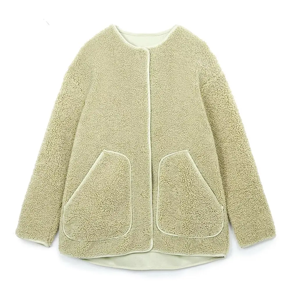 

ЖЕНСКАЯ Зимняя новая модная флисовая куртка в ленивом стиле 2025 года, шикарная темная повседневная верхняя одежда на пуговицах с длинными рукавами Mujer