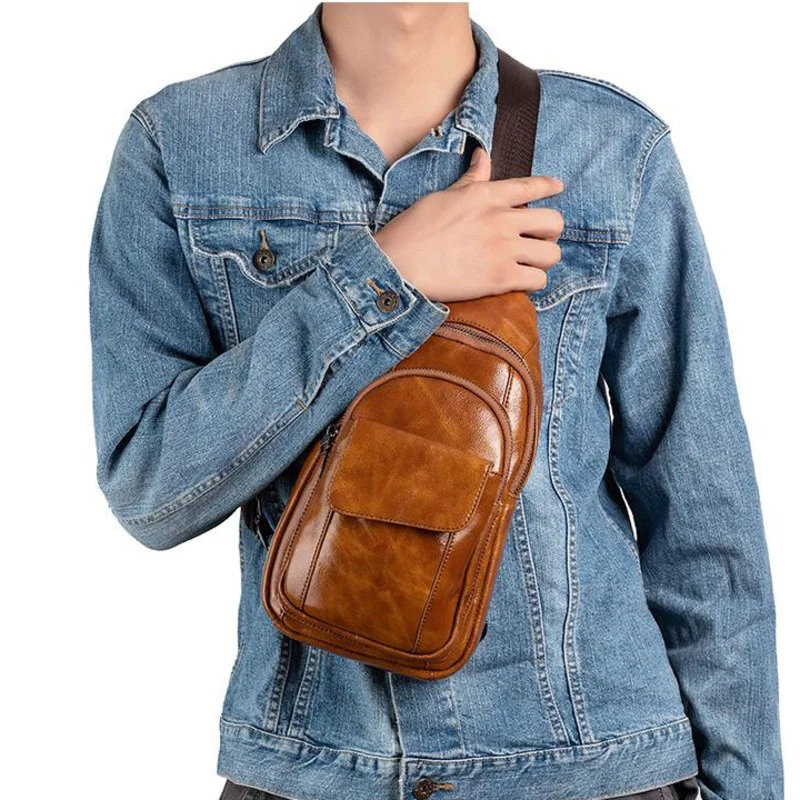 MOTAORA-Bolso de pecho Vintage de cuero genuino para hombre, bandolera pequeña antirrobo, 2024