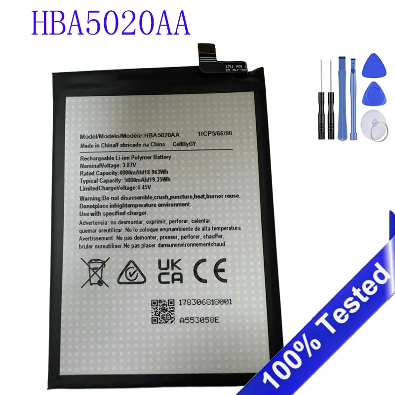 3.87V 5000mAh New HBA5020AA Battery For HMD Pulse+ /Pulse Pro / Pulse Fusion/Crest/Crest Phone 1ICP5/66/90 Bateria with Tools