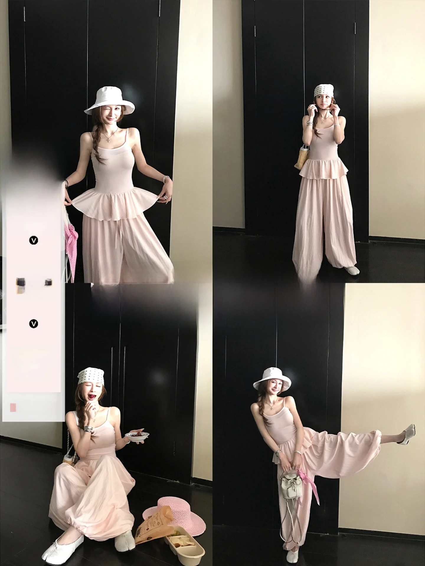 

Skk Store Cloud Pleat Set Refreshing Ruffle Waist Halter Layered Cloud Pleat Lantern Pants Women's Fashion Summer Outfit