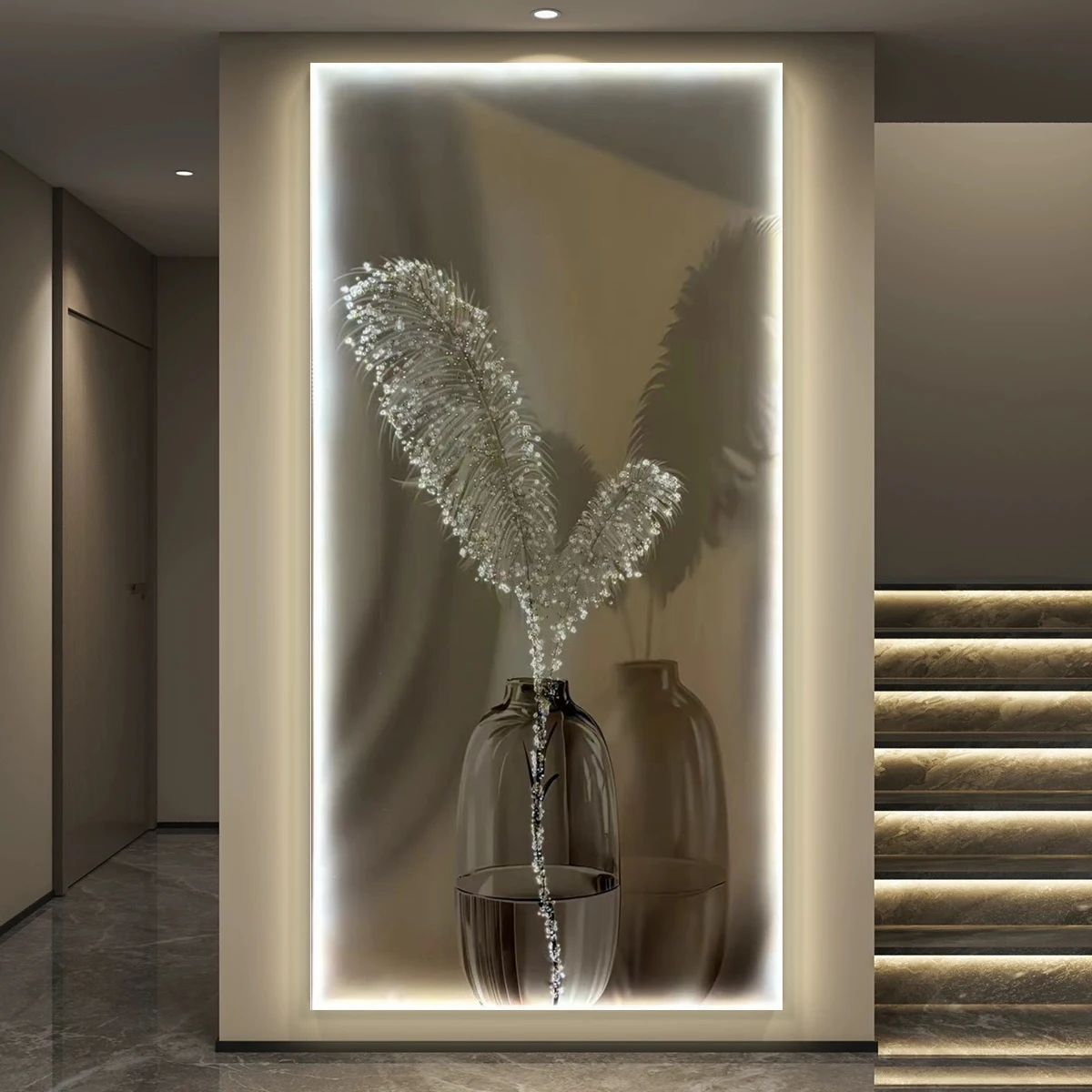 Luce di lusso piuma ingresso pittura decorativa induzione ad attivazione vocale illuminazione a led pittura corridoio corridoio appeso