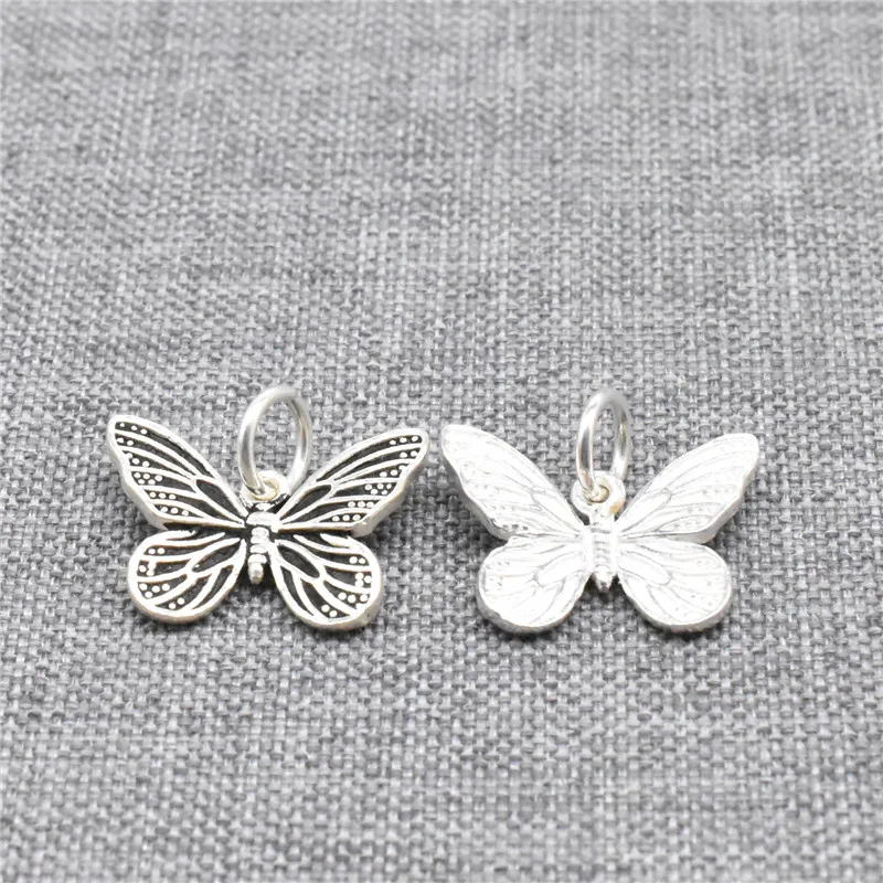 2 Pieces Detailed Butterfly Charms Double Sided in 925 Sterling Silver for Necklace and Bracelet Making