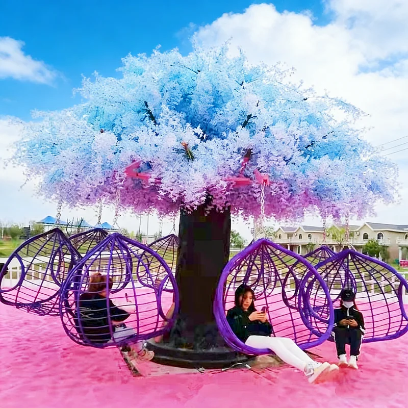 Hot Selling Outdoor Rotating Cherry Blossom Tree Swing, Unpowered Parent-Child Playground Amusement Equipment, Kids Fun Play Set