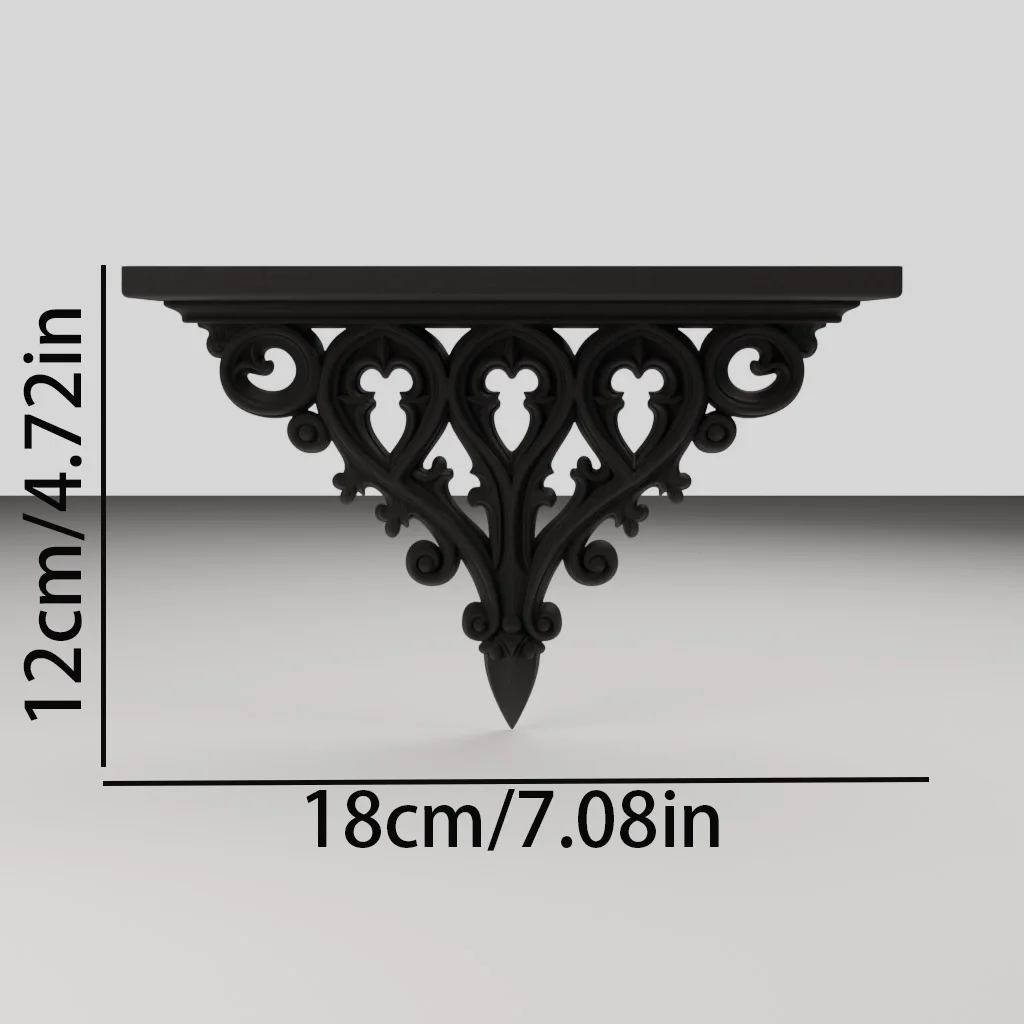 Ornate Gothic Hollow Scroll Wall Shelf, Black PLA Plastic Floating Display Shelf for Dark Academia Vintage Farmhouse Home Decor