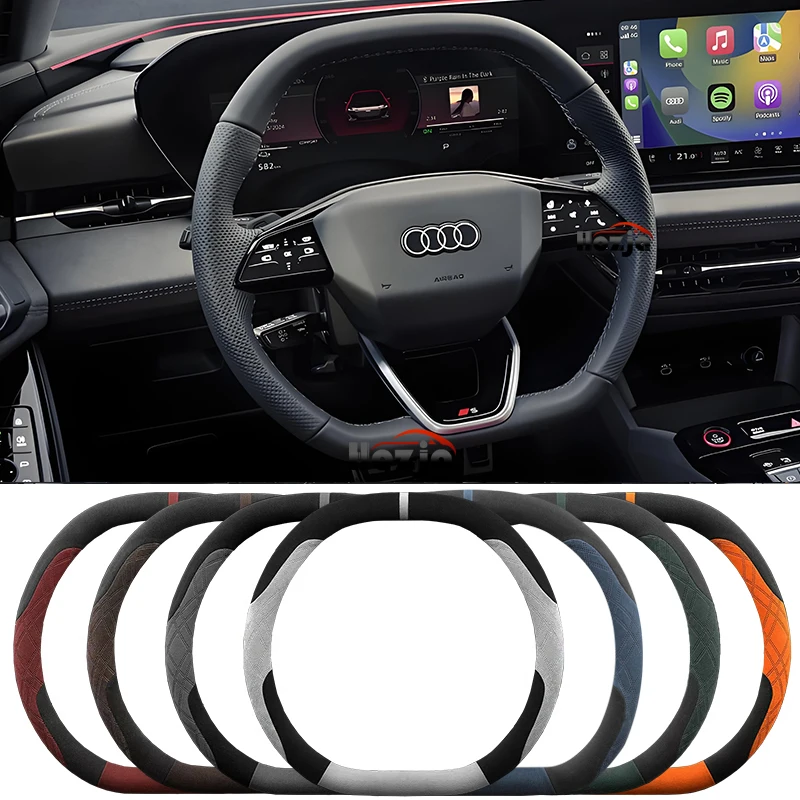 

Suede Leather Car Steering Wheel Cover for Audi A3 A5 RS3 Q4 etron S3 2025 2026 Accessories