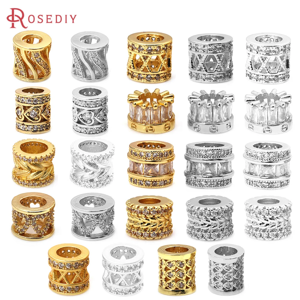 18K Goldfarbene Messing-Zirkon-Zylinder-Abstandshalterperlen mit großem Loch für Armbänder, Schmuckzubehör, DIY-Schmuckherstellung – Offizielle Website von Rosediy