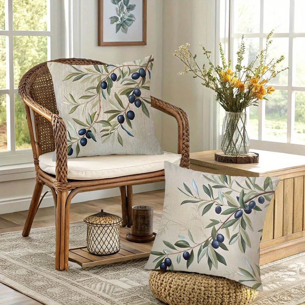 2pcs Vintage Olive Branch Printed Throw Pillow Covers Farmhouse Decorative Cushion Cases for Sofa Bedroom Living Room