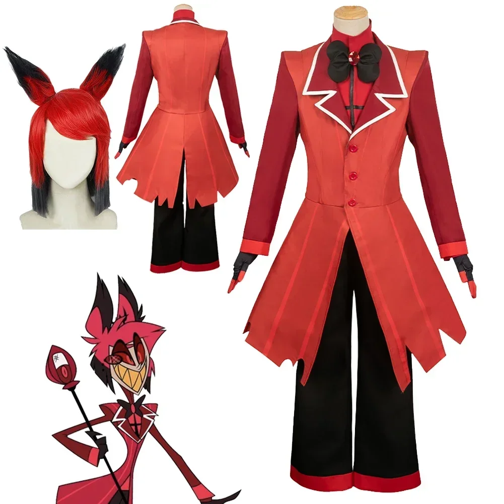 Alastor Cosplay guantes de fantasía traje pajarita hombres adultos Halloween juego de rol fantasía traje Anime dibujos animados Hotel disfraz