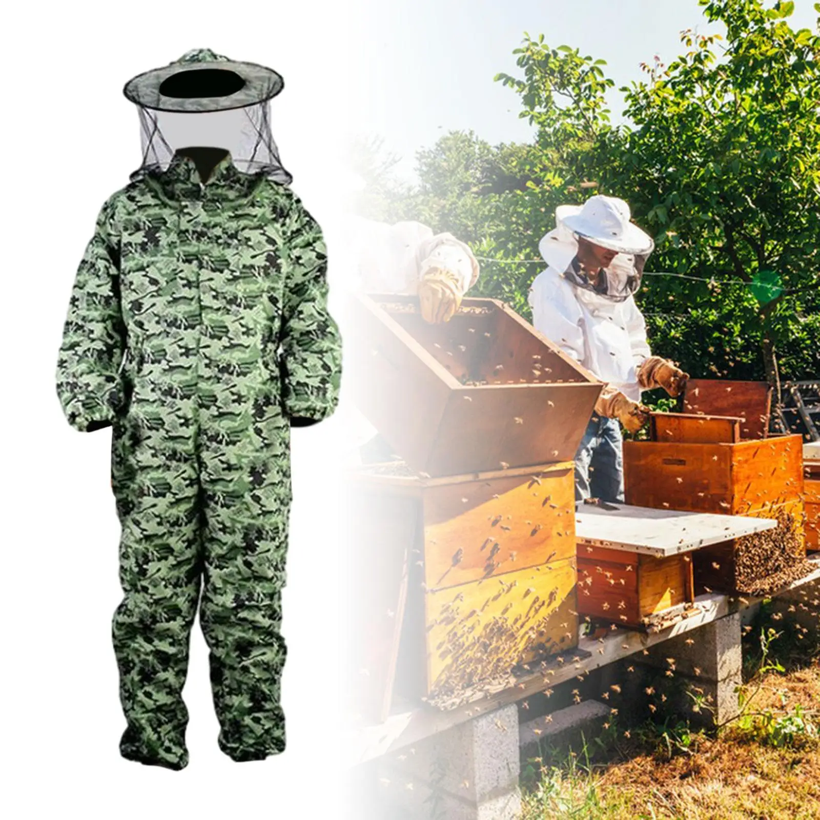 Anti Bee Suit Full Body Beekeeping Coverall with Elastic Cuffs and Ankles for Apiculture Protective Beekeeper Outfit Ventilated