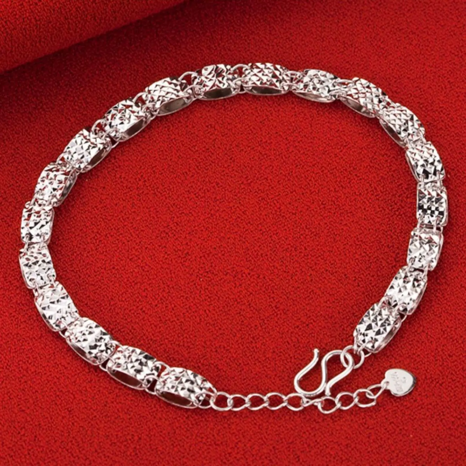 

Real PT950 PT950 Pure Platinum 950 Chain Women Carved Square Bead Link Bracelet 6.6g