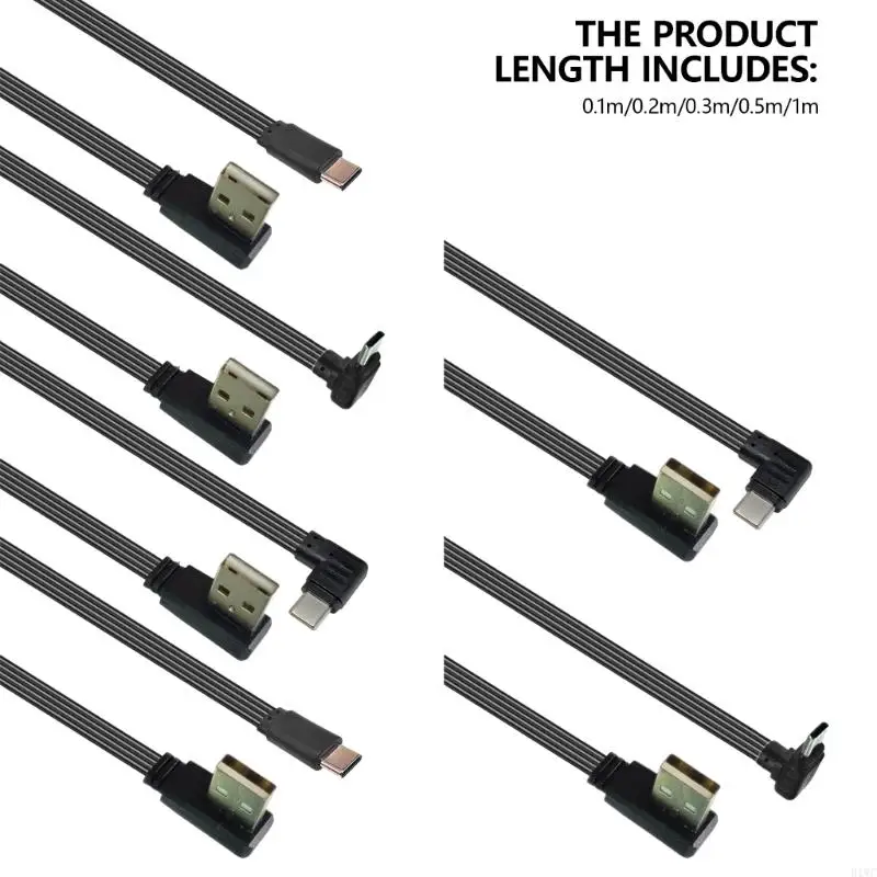 

USB 2.0 to Type C Male Connectors Cable Flat Silicone Adapter for Small Space 10W Charging and 480Mbps Data Transfer