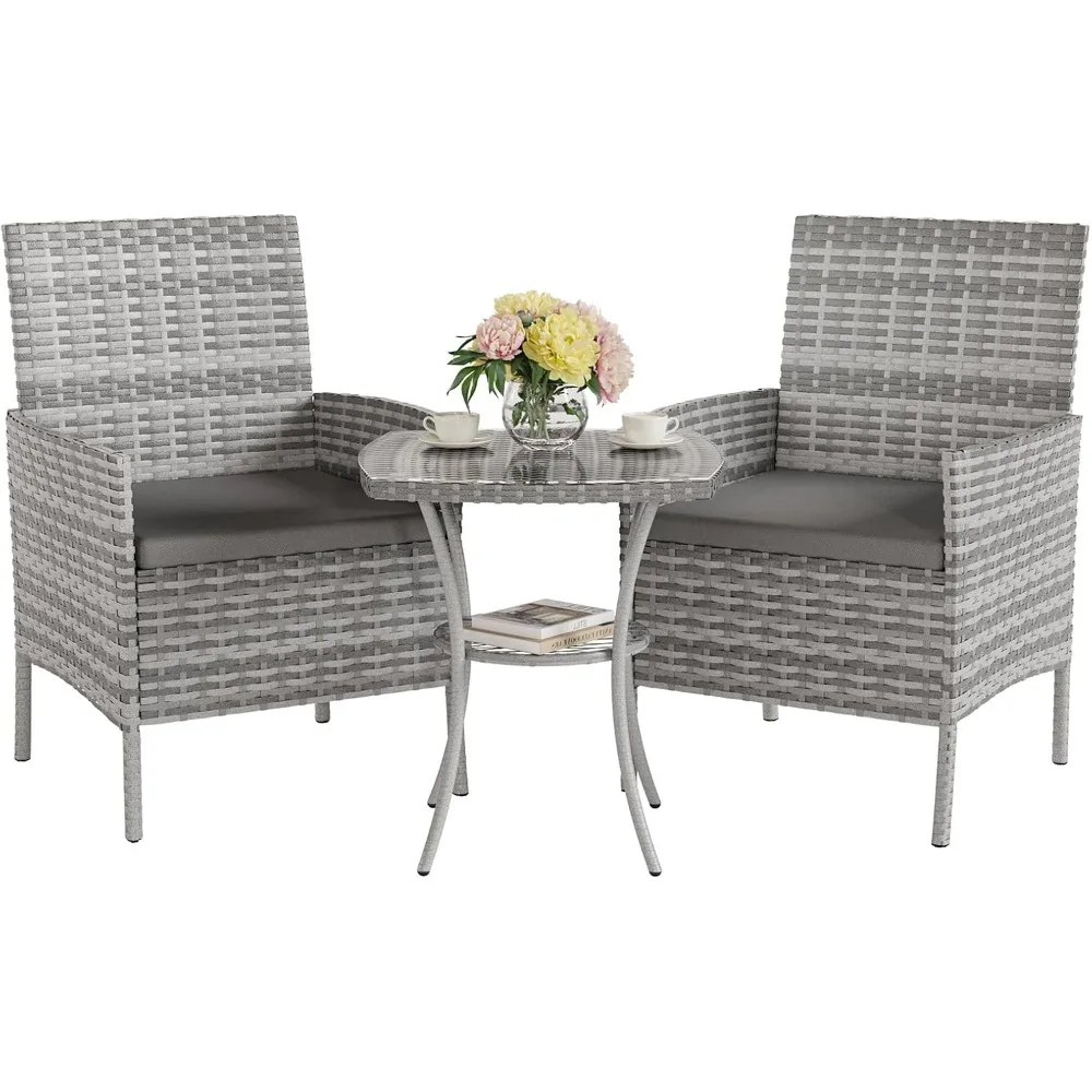 Gartenmöbel-Set, 3-teiliges Lounge-Balkonmöbel-Set mit wetterfestem Gartentisch und 2 Stühlen