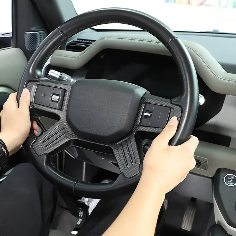 For Land Rover Defender 90 110 2020-2024 Real Carbon Fiber Car Steering Wheel Decorative Frame Sticker Car Interior Accessories