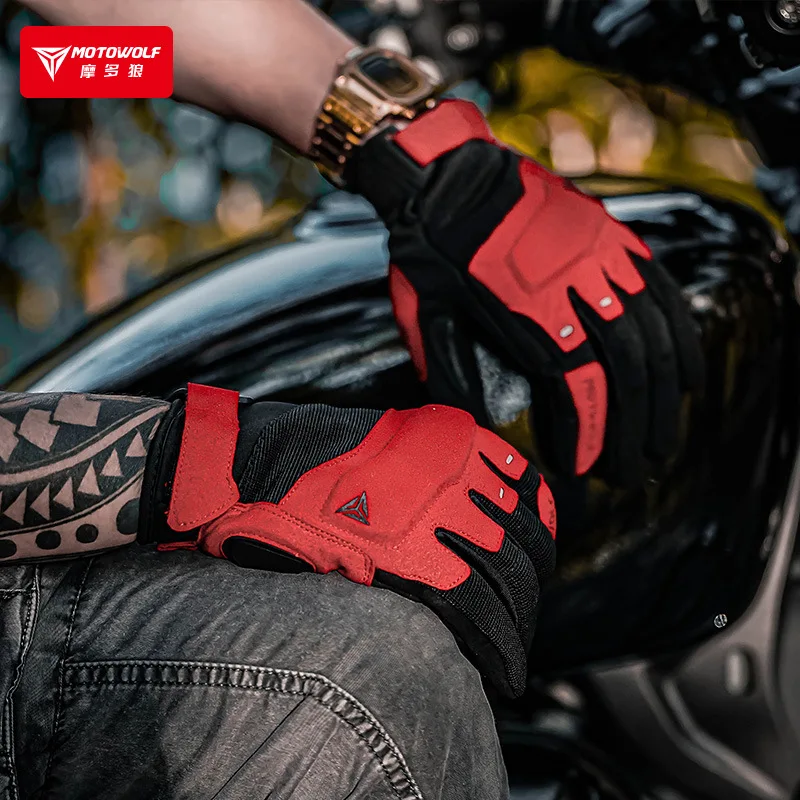 

Motowolf Summer Mesh Breathable Brown Motorcycle Gloves Men's Retro Biker Gloves Touch Screen Motorcycle Accessories