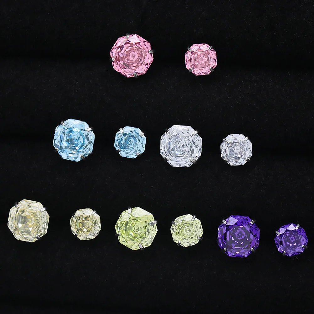 1 Stück 6/8mm Mehrseitiger Zirkon Ohrstecker mit Schraubverschluss 20G für Männer und Frauen aus 316L Edelstahl mit AAA Zirkonen – Detail 6