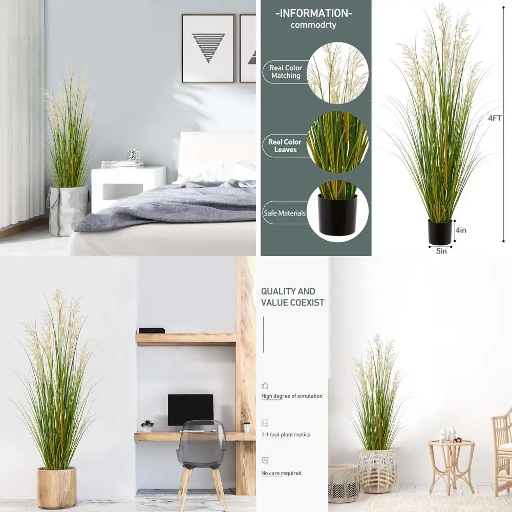 

47, искусственное растение из пампасной травы, декоративное искусственное растение в горшке, идеальная комнатная зелень для дома и офиса, идеальный дом