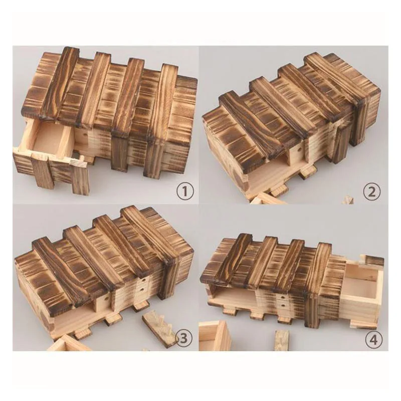 Handmade 3D Disguised Safe Box Teaser Wooden Key Box Puzzle Magic Gift Box Game Box with Extra Secure Secret Drawer IQ Toys