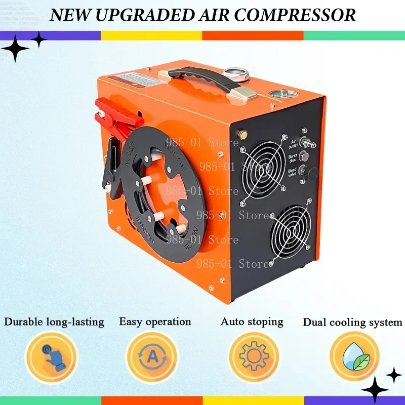 12V Auto Stop PCP Air Compressor, 350W High Power Motor, 6000Psi 400bar Water Fan Cooling System