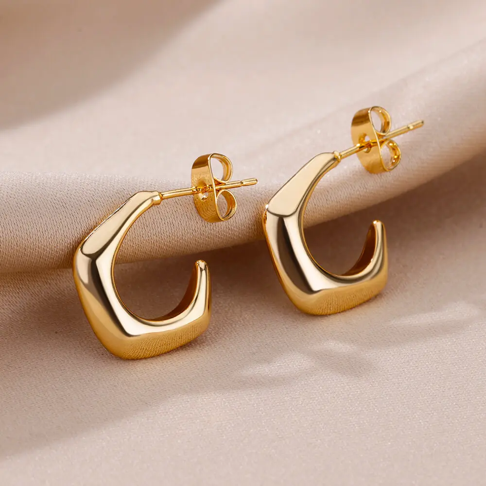 Stainless Steel Earrings for Women 2023 Vintage Gold Color Irregular C Shaped Earrings Luxury Piercing Jewelry Accessories Gift