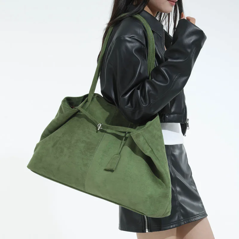 Women Suede Tote Bag Solid Color Shoulder Bag Large Capacity Handbags Trendy Satchel Bags Work Travel Shopping Commuter Tote Sac