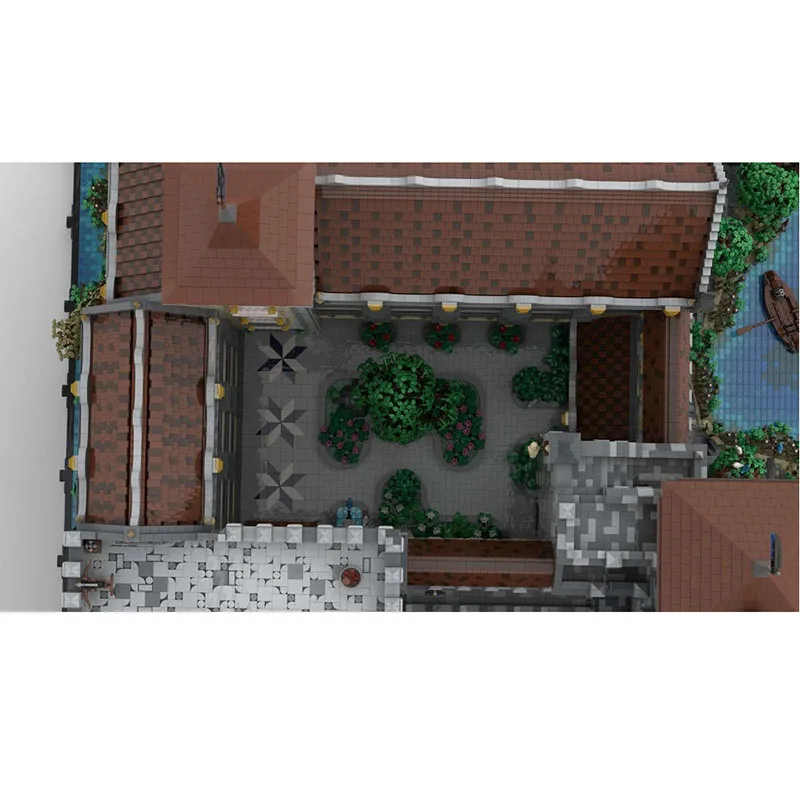 Moc Bouwstenen Modulair H20 Paleis Binnenplaats Met Park En Fontein Technologie Blokken Kerst DIY Speelgoed Bouwgeschenken